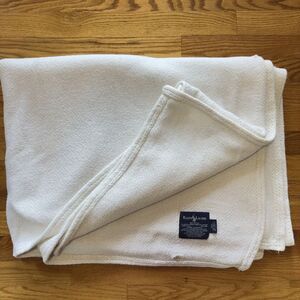 Vintage Ralph Lauren Combed Cotton Woven Blanket TWIN/ THROW 66" x 90" Off White